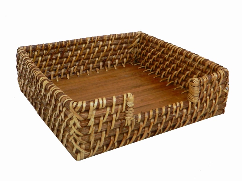 Custom-made Premium Rattan & Bamboo Napkin Tray - Handwoven Square Organizer